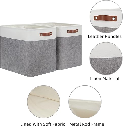 Vista 69 de HNZIGE - Canastas pequeñas de tela para organización (paquete de 6) canastas plegables de almacenamiento para estantes, armarios, lavandería, Asas