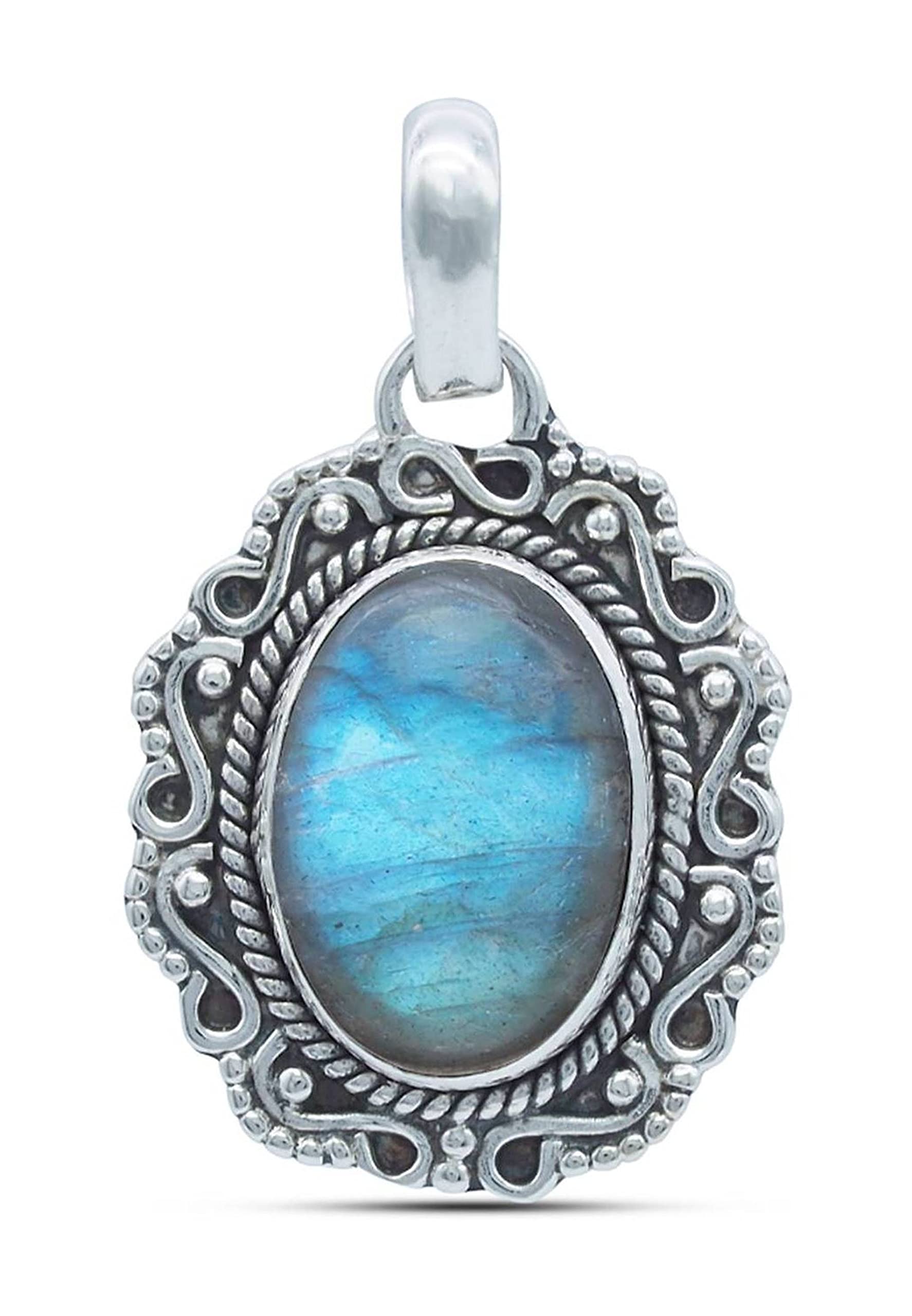 mantraroma Kettenanhänger 925 Silber KATUVA oval mit Edelstein