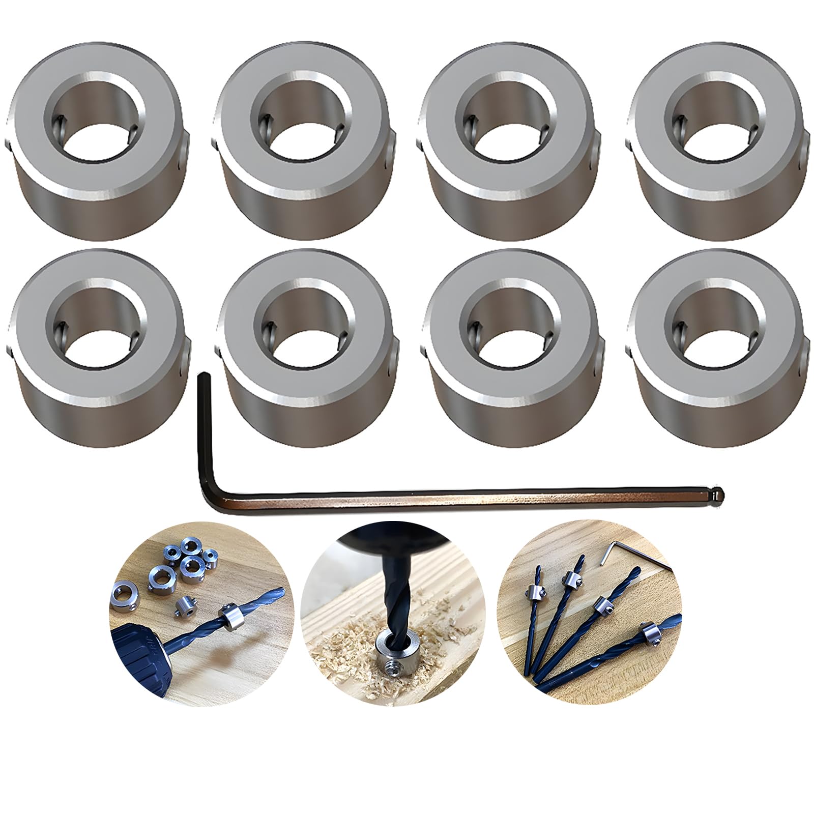 Kit 8 Butées De Profondeur CESFONJER Pour Forets 6mm - Colliers Réglables Avec Clé Hexagonale