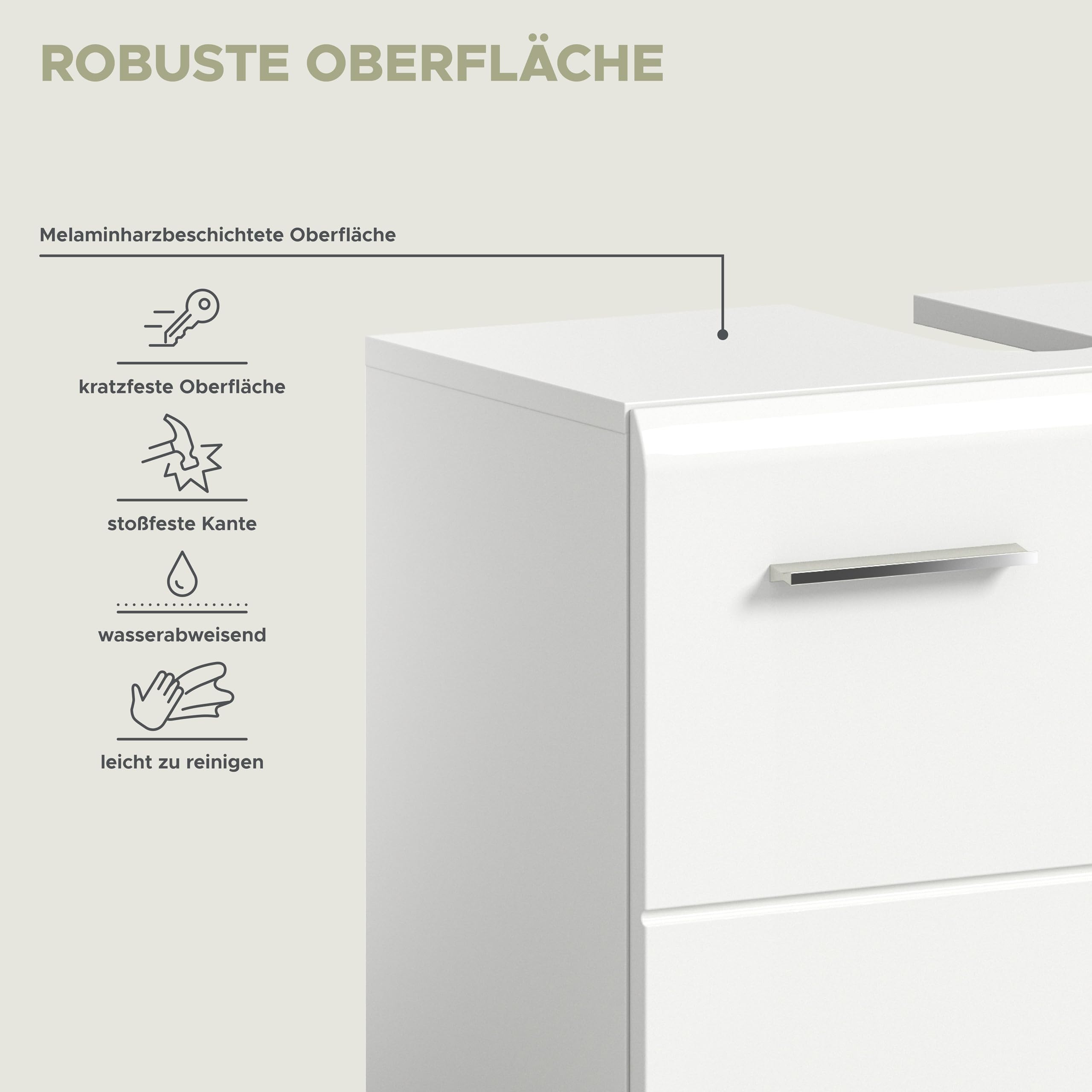 xonox.home - Waschbeckenunterschrank Ice 60x54x32 cm in weiß Hochglanz Tiefziehfront Korpus weiß - Unterschrank Waschtischunterschrank Badezimmerunterschrank