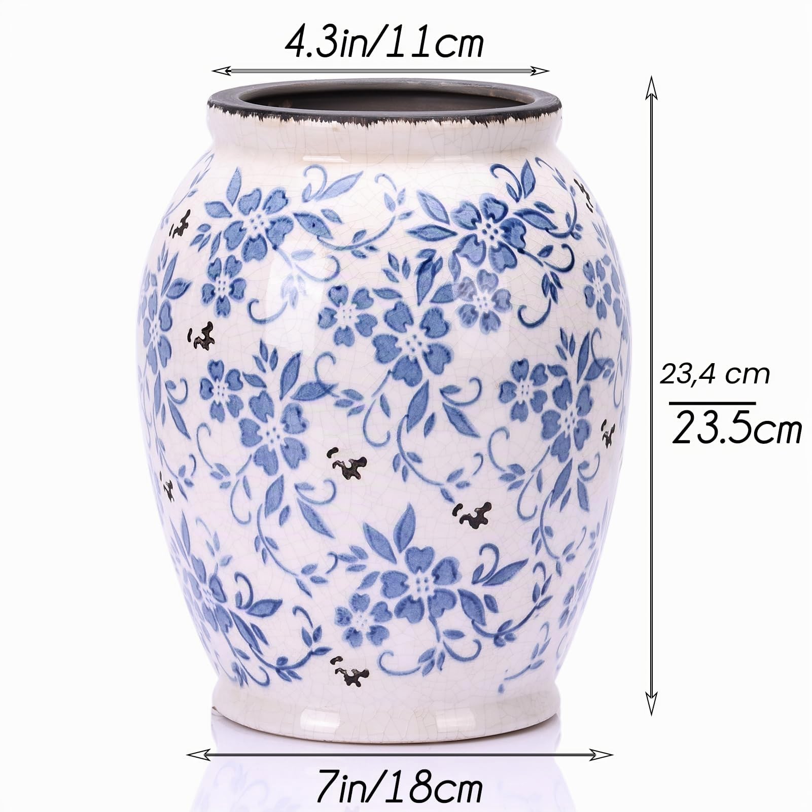 orenm Vase Keramik Blau Weiß – Deko Vase Vintage, Porzellan Große Vase für Wohnzimmer Tischdeko,Esstisch & Fensterbank 23.5cm Höhe