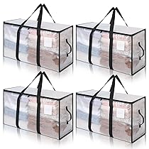 Cozary 94L Borsa Portaoggetti Grande, 4 Pezzi Impermeabile Borse Trasloco per Vestiti con Cerniera e Maniglia, Pieghevole Scatole Armadio per Vestiti, Piumoni,Trapunte, Trasparente