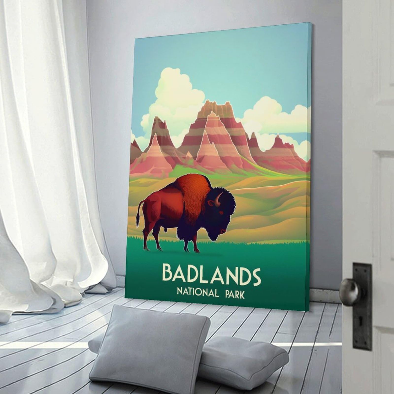 Junmoney Badlands National Park Canvas Wall Decor, 24x36inch(60x90cm), for Bedroom, Guest Room Or Reading Nook, Canvas Wall Decor for Personal Spaces