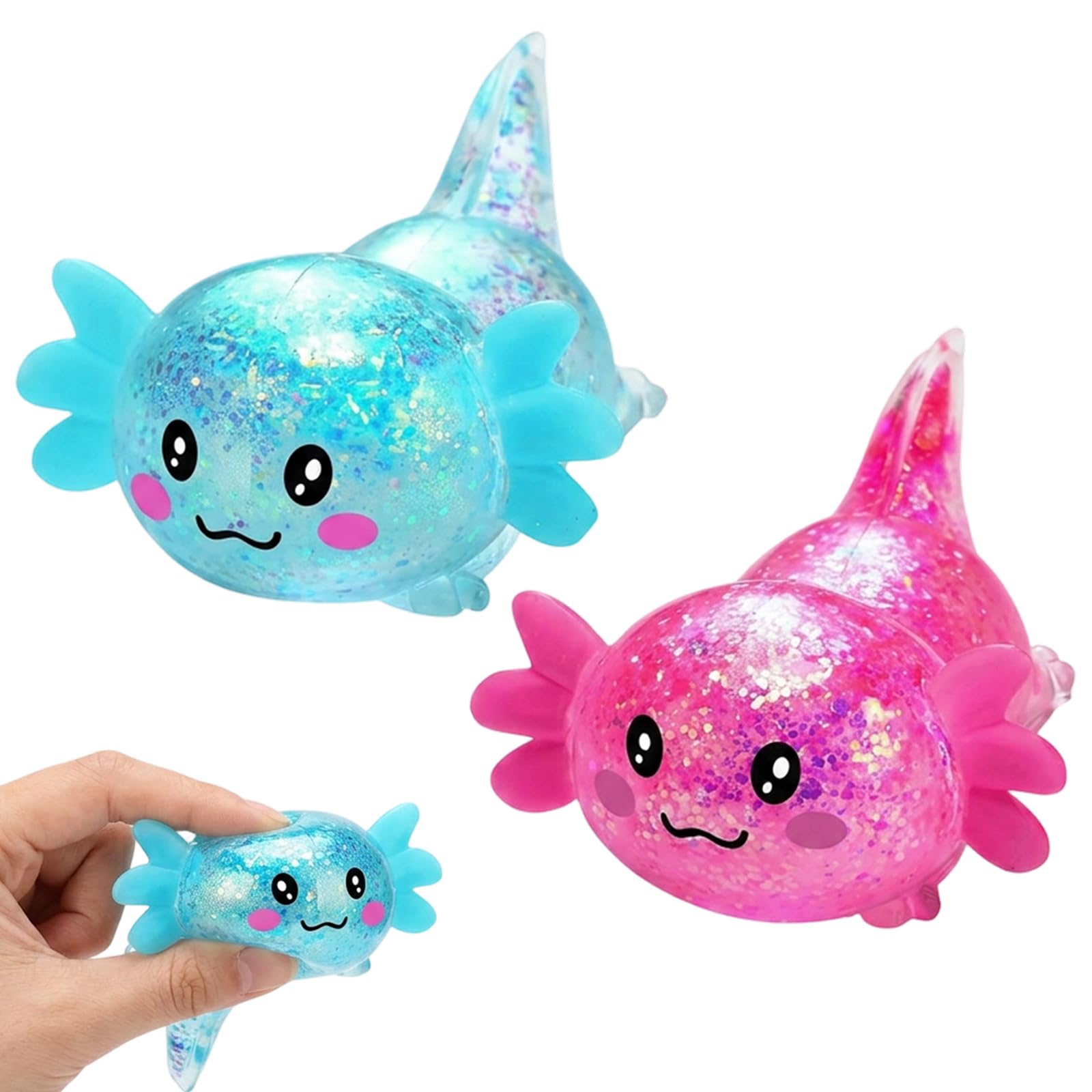 2Pcs Squishy Axolotl Stress Relief Set, Desk Decor Sensory Tools for Adults