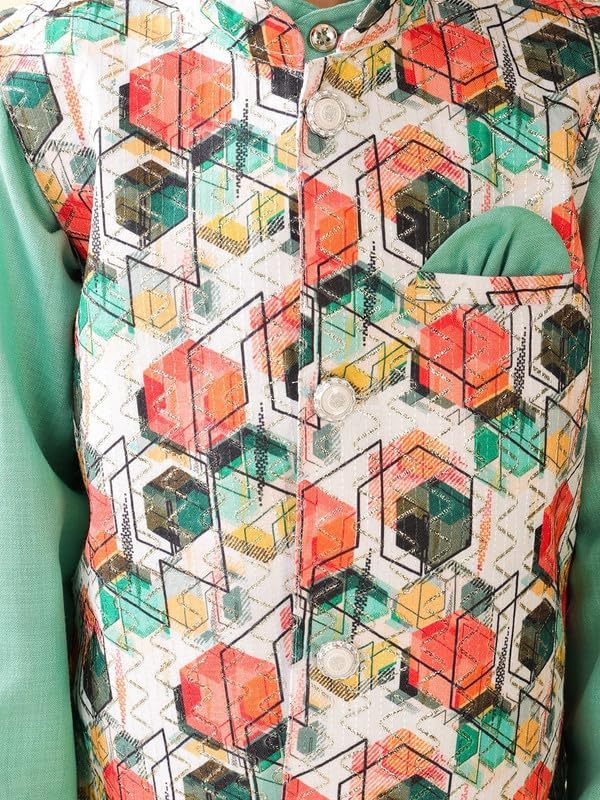 Superminis Boys Cotton Printed Gota Work Kurta Pyjama with Jacket Ethnic Wear Set