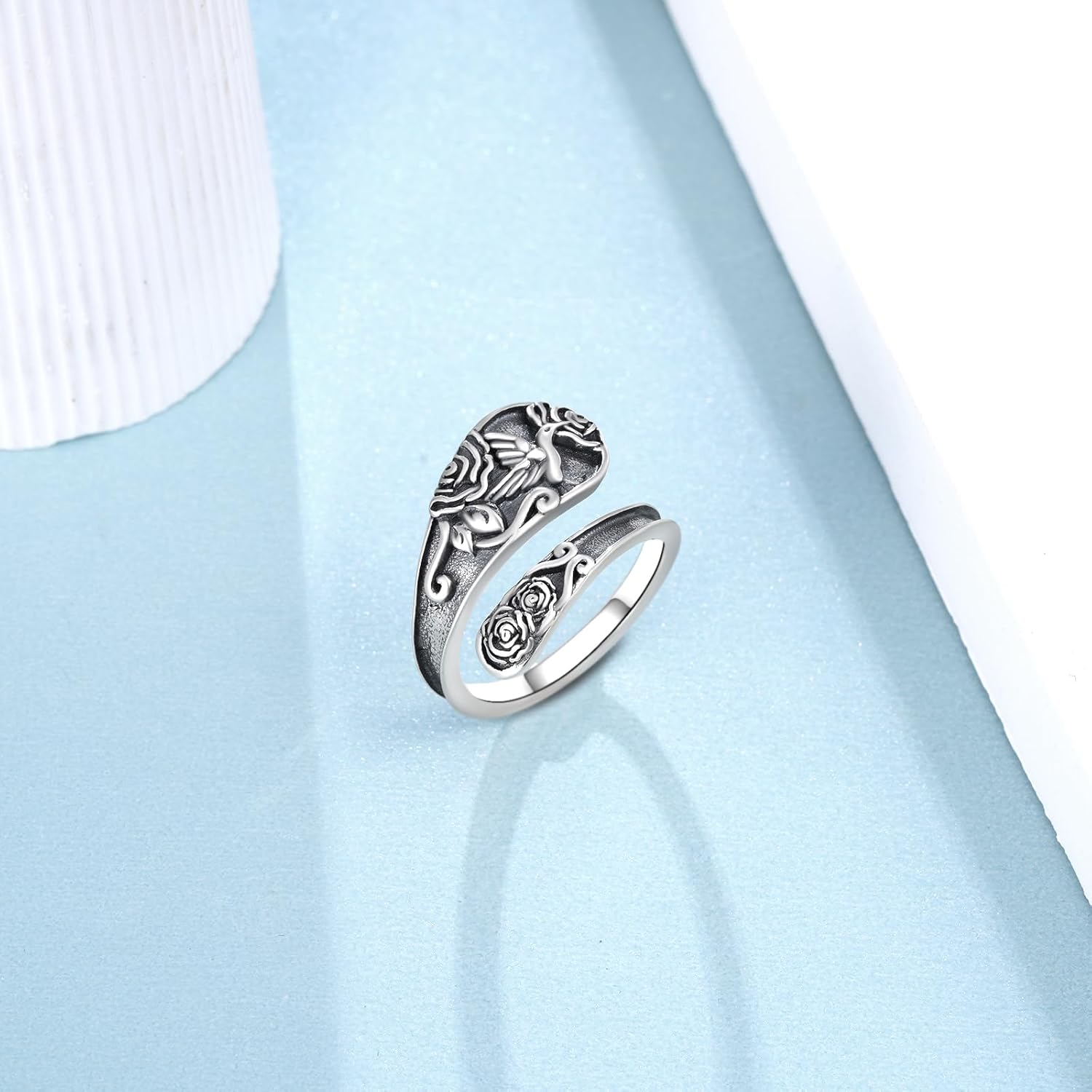 Hummingbird Spoon Ring 925 Sterling Silver Hummingbird Adjustable Thumb Rings for Women Humming bird Gift Ideas for Mom Wife - Image 6