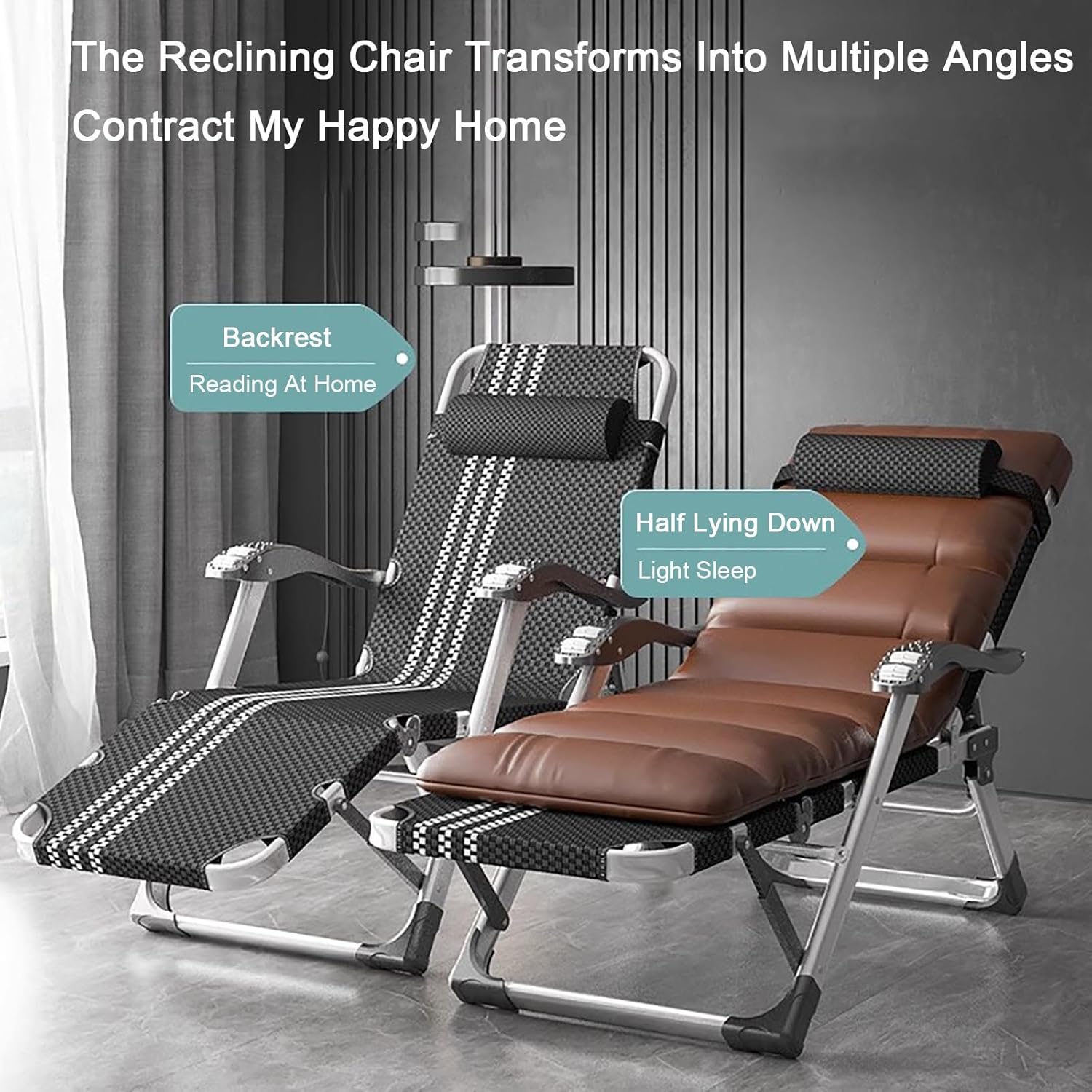 Patio Chaise Lounges, Folding Reclining Lounge Chair,Patio Recliner Lounge Chaise with Detachable Cushion,Reclining Patio Lounger Chairs for Outside Inside Poolside Camping.
