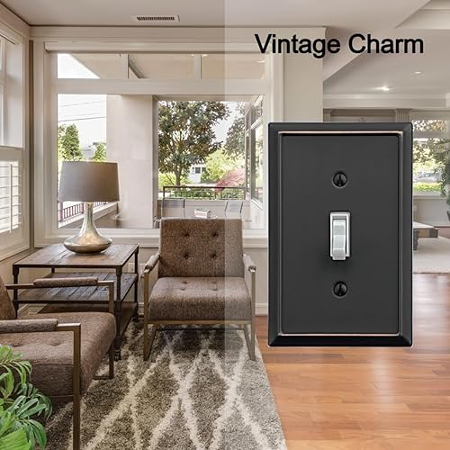 Miniatura 4 de OKAWYC Aria - Placa de pared metálica para interruptor de luz de palanca individual, paquete de 4 unidades de bronce envejecido de 1 banda, cubierta