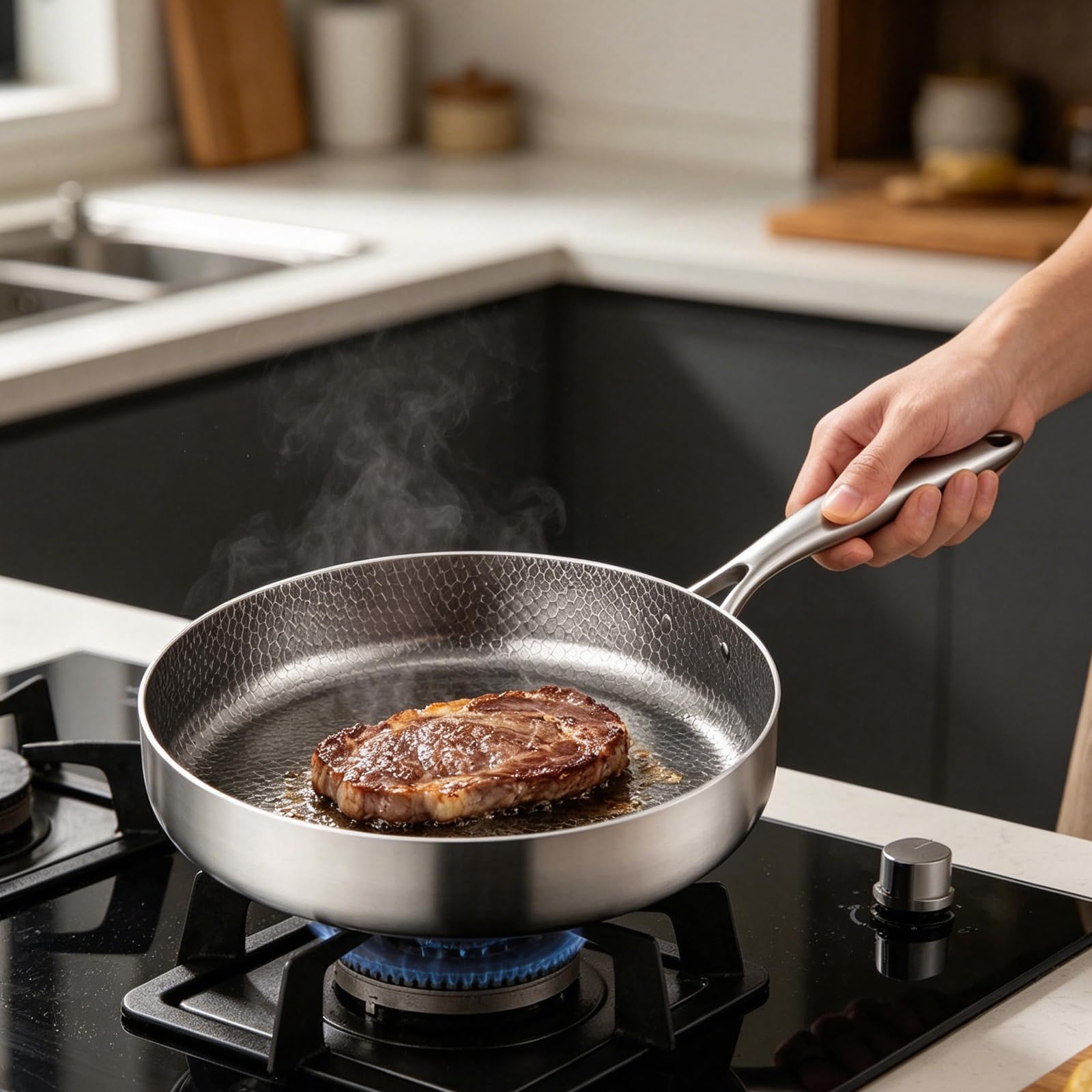 Titan Pfanne 28cm mit Deckel, Titan Pfanne 28 Cm Unbeschichtet | Titanium Hammered Pan Pro mit Deckel, Antihaft Titanpfanne,Titan Bratpfanne,Enthält keine PTFE PFOA, Für jeden Herd geeignet