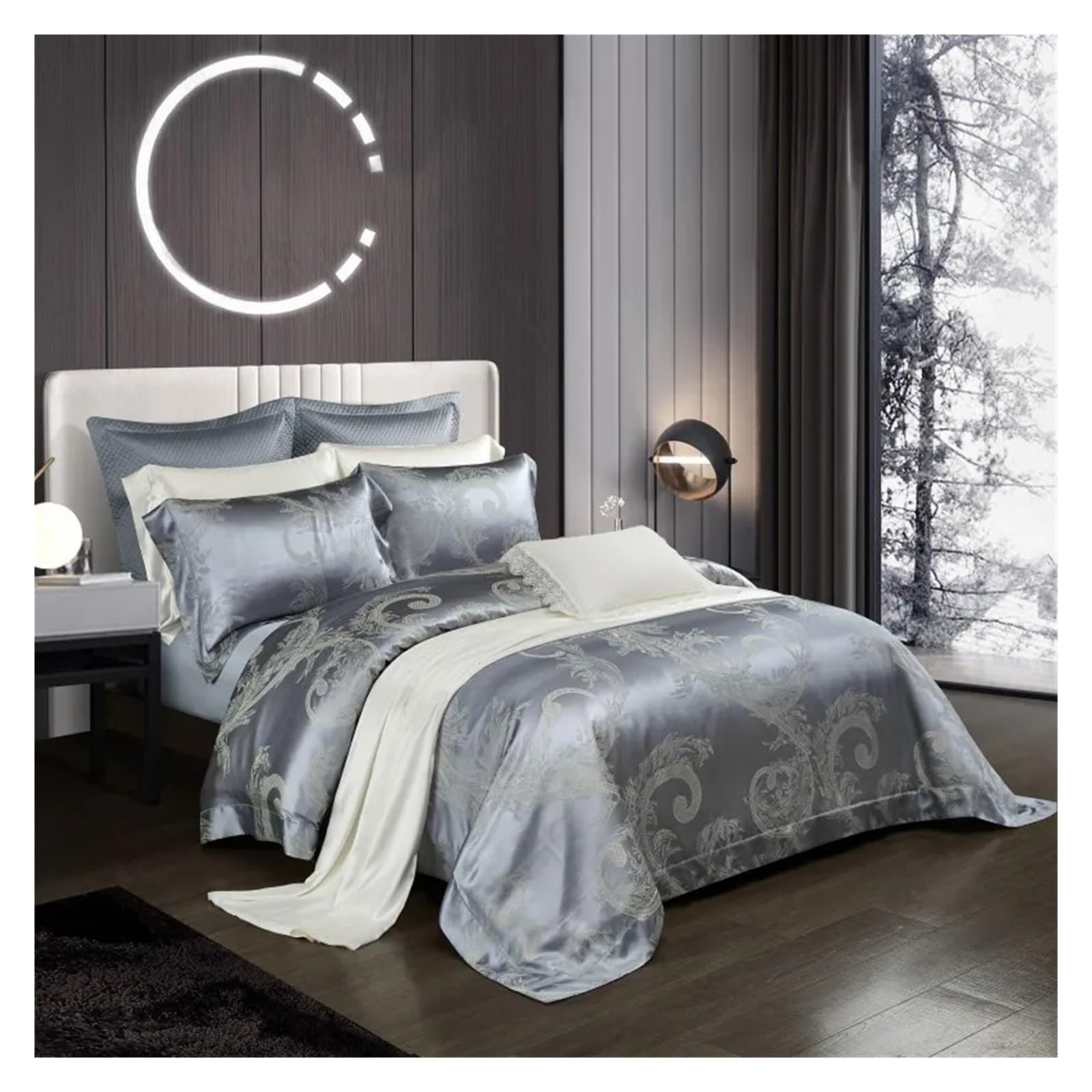 Sbcgfy C Silk King Duvet Over Bed Sheet Pillowcases 4Pcs Mulberry Silk Jacquard Hollow Out Bedding Omfortable Soft,Otton Duvet,-Queen Size 4Pcs