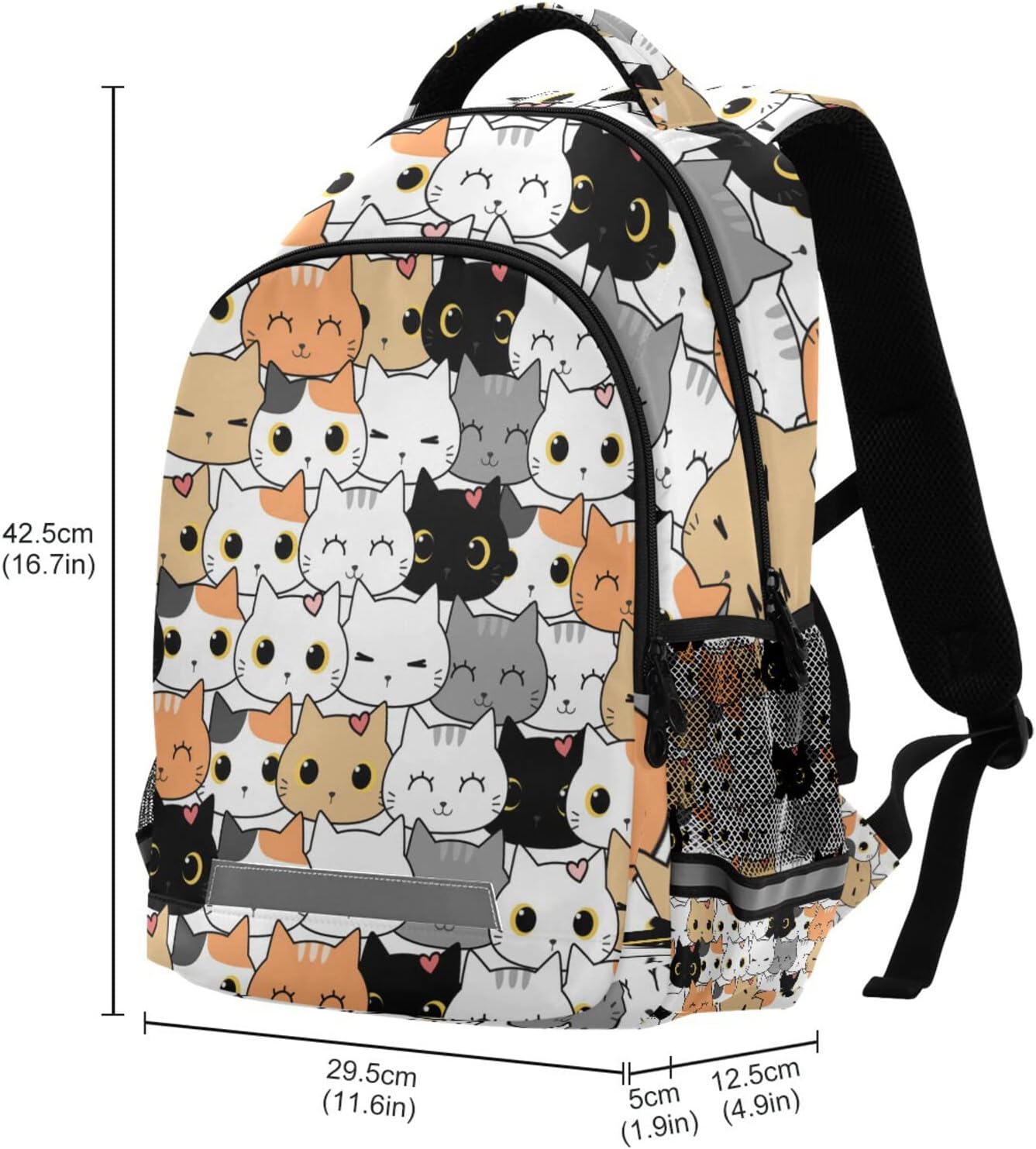 Sinestour Cute Cat School Backpack for Boys Girls Portable Wide shoulder strap Backpack Lightweight Travel Bag College Casual Daypack with Reflective Strip Large - Image 3