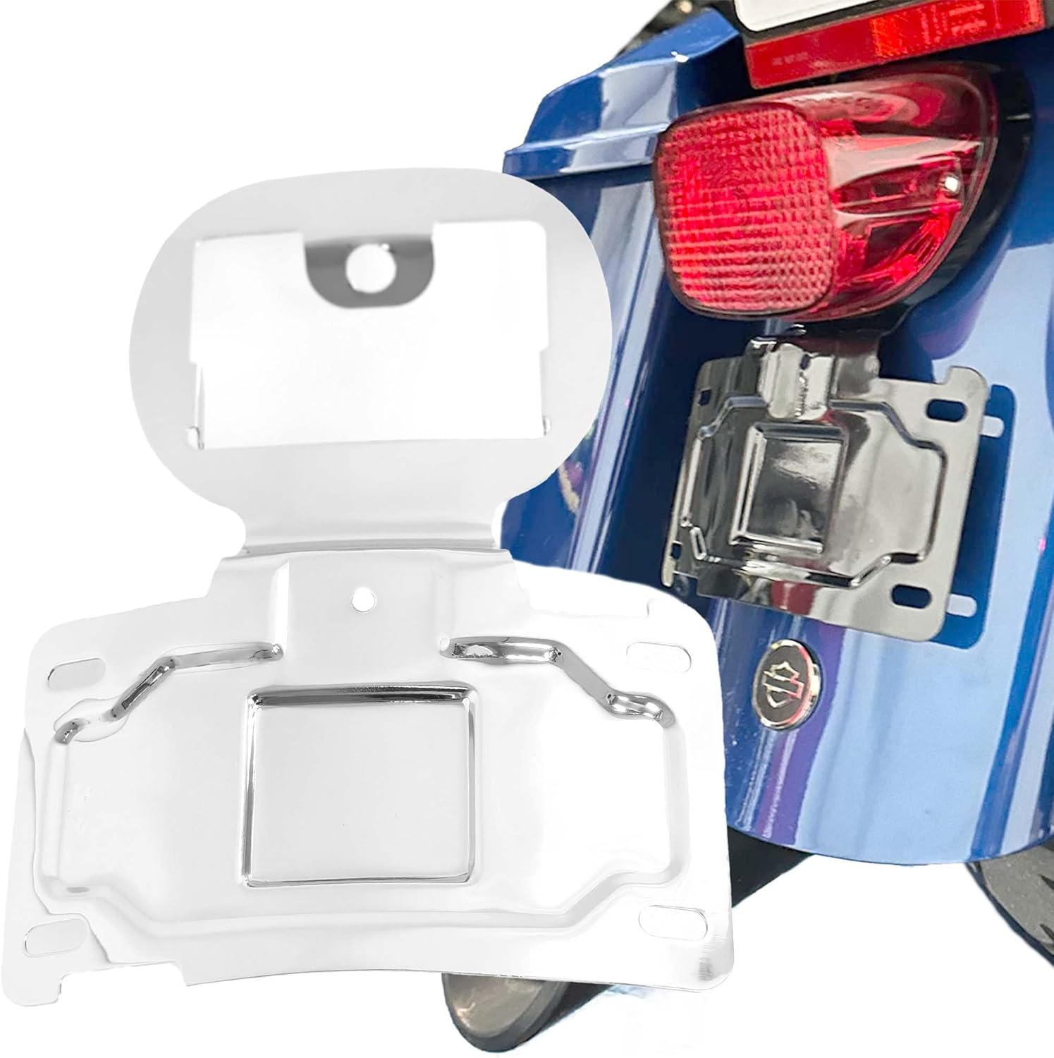 Metal Motorcycle License Plate Frame License Plate Mount Kit for Harley Electra Glide Road Ultra Limited CVO FLHTKSE FLHTCU FLHTCUL FLHTKL FLTRUSE (Chrome)