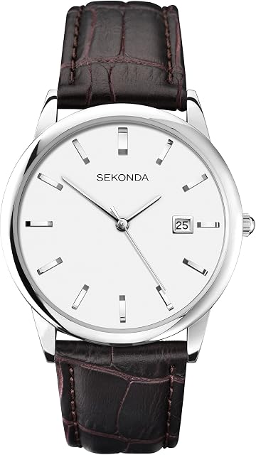 Sekonda Men's Quartz Watch with White Dial Analogue Display and Brown Leather Strap 1010.27