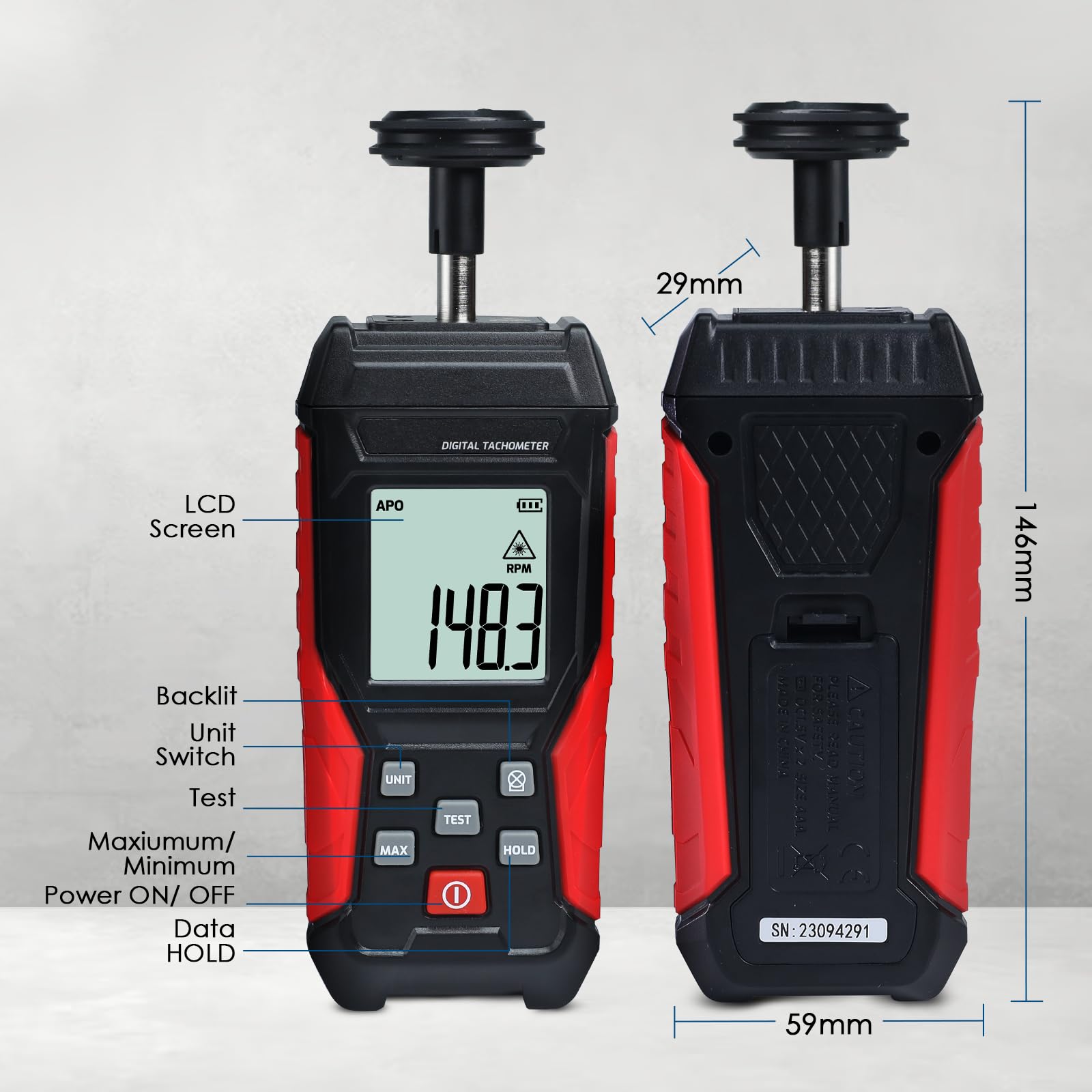 Digital Tachometer - Contact & Non-Contact RPM Meter -5 Digital Tachometer - Contact & Non-Contact RPM Meter -5
