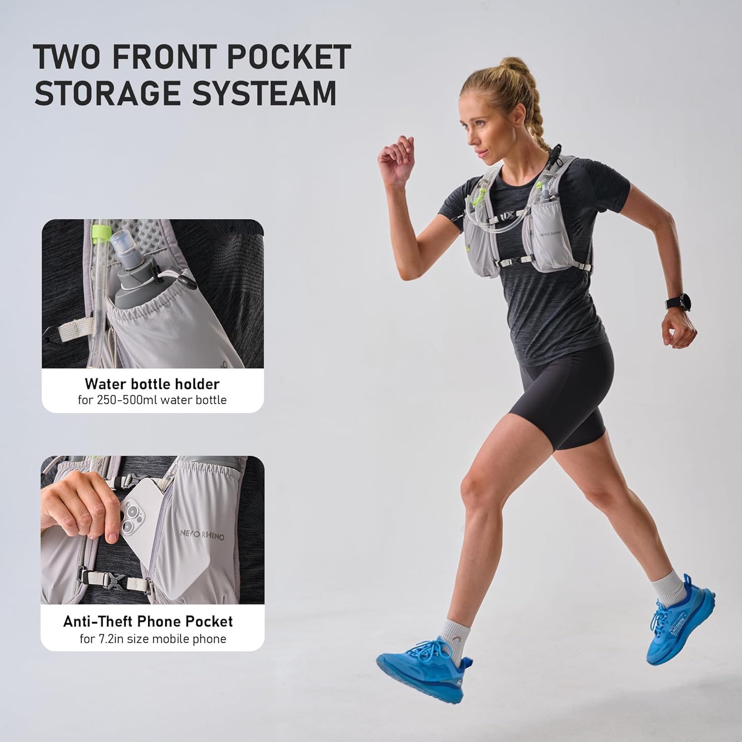 N NEVO RHINO Running Vest,Hydration Vest 5L with 1.5L Water Bladder,Lightweight Hydration Pack Water Backpack for Hiking Race - Image 2