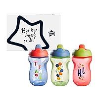 Vista 6 de Tommee Tippee Vaso para sorber, botella de agua para niños pequeños, a prueba de derrames, sin BPA, 10oz, 29.5 ft+, paquete de 3, rojo, azul y verde