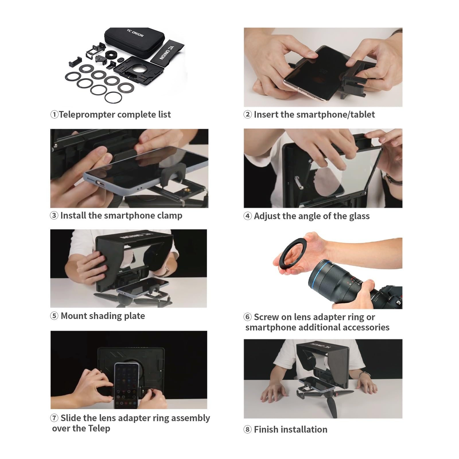 Teleprompter, Teleprompter for Tablet Smartphone Kamera Tragbares Teleprompter Kit mit Fernbedienung & Objektivadapterringe Ultraweitwinkel, Online-Lehre Live-Streaming