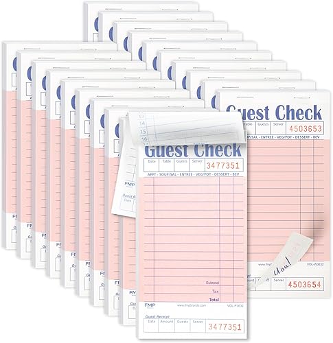 Miniatura 69 de FMP Brands Libros de cheques de invitados para servidores, papel de bloc de notas de servidor, total de 500 hojas (10 blocs), azul con recibo