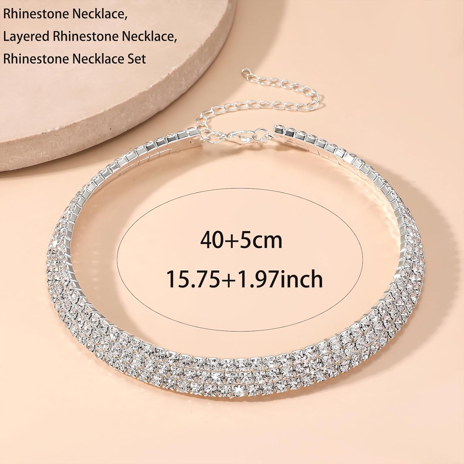 Rhinestone Tennis Necklaces Silver Choker Necklace for Women Bling Collar Necklace for Woman Statement Round Prom Jewelry - Image 5