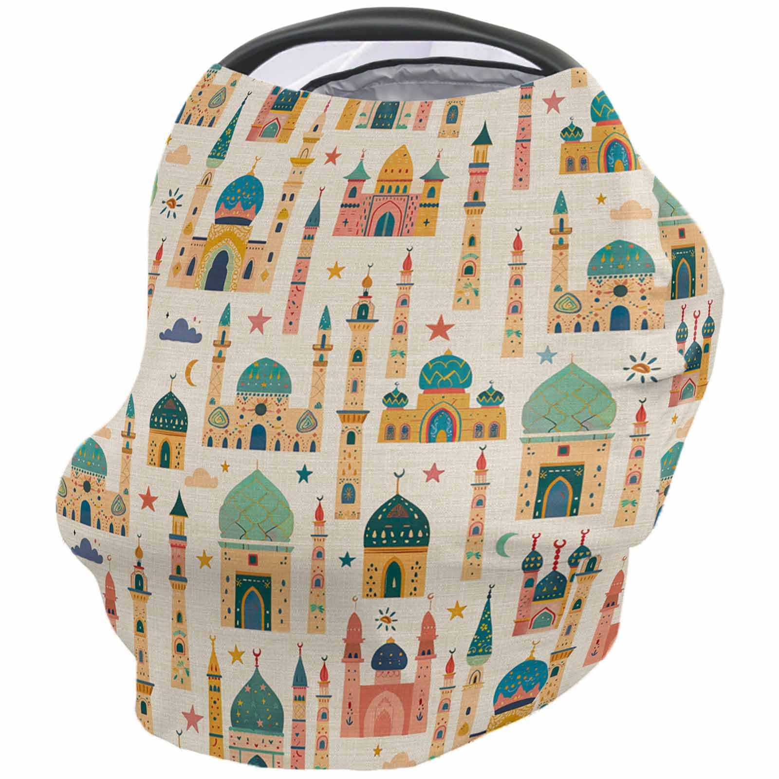 Nursing Cover for Breastfeeding Scarf, Castle Yellow Beige Retro Style Moon Star Baby Car Covers Super Soft Multi Use for Canopy Shopping Cart Cover Blanket Stroller Cover