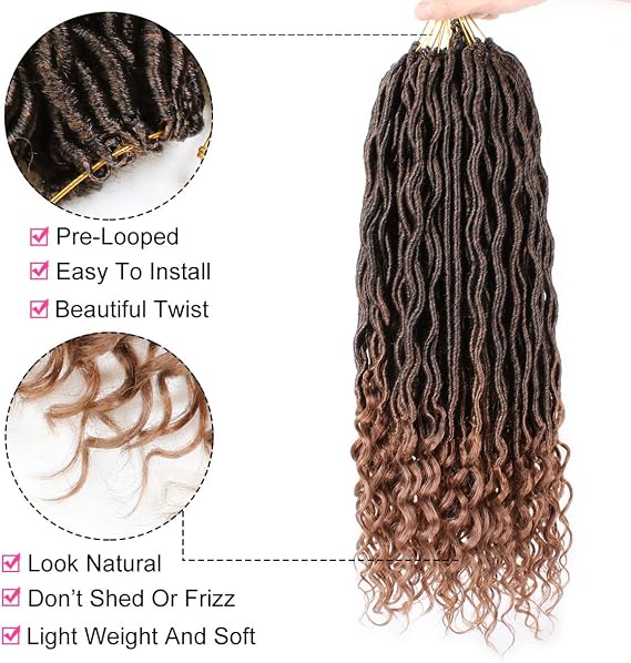 Xtrend 14 Inch 6 Packs Ombre Goddess Faux Locs Crochet Braids Curly Ends Wavy Synthetic Braiding Hair Extension Dreadlock Braiding Hair 20 Strands/Pack for Black Women T30#