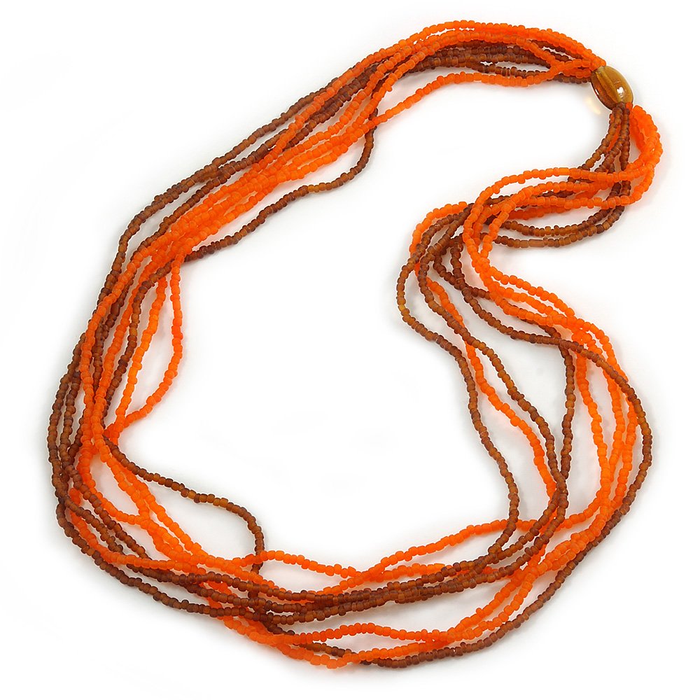 Avalaya Collar largo de cuentas de cristal esmerilado multihebra en colores naranja brillante/marrón, 86 cm de largo, talla única, Vidrio, Ámbar