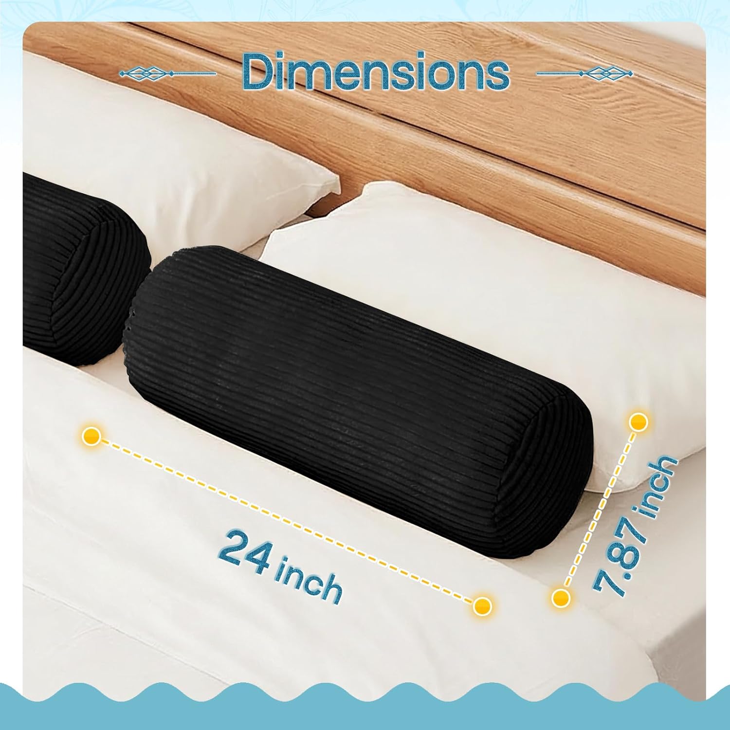 body pillow, memory foam body pillows for adults sleeping, decorative bolster pillow for couch and bed, long cylinder tube round pillow, 24x7.87 inches, set of 2 (black-corduroy) black (corduroy), similar to stock photo