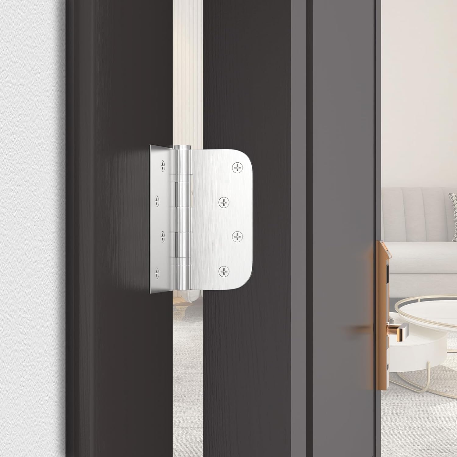 Hinge,4 Inches Interior Exterior Door Hinges, Heavy Duty Door Hinges Square and 5/8'' Radius Corner, Removable Pin Stainless Steel Ball Bearing Hinges 2.5mm, Antirust & No Squeaks, 3 Pack