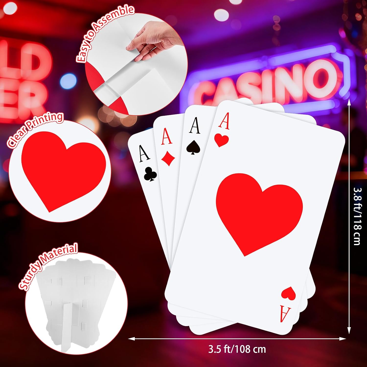 3.87 ft Casino Night Party Decoration, Giant Poker Ace Cardboard Cutout, Playing Cards Sign Life-Size Stand-up for Las Vegas Poker Party Game Theme Birthday Photo Prop Backdrop Decor
