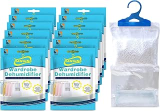 STERUN 12 Wardrobe Dehumidifier Hanging Bags With Leak Proof Storage Bag & Hanging Hook Ideal To Stop Mould, Mildew & Condensation For Wardrobe | Hanging Dehumidifier Bags | Damp Absorber (Pack of 12)