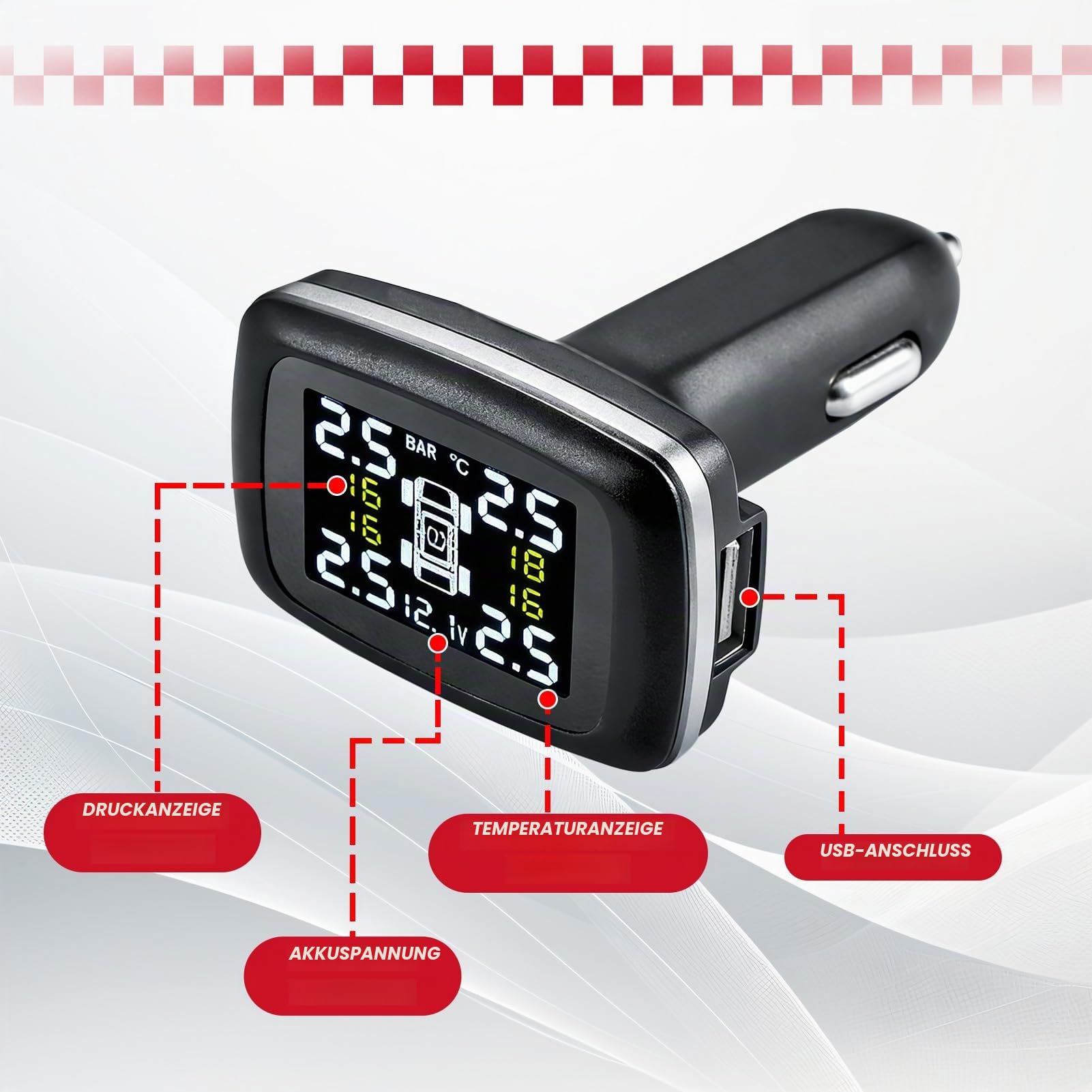 TPMS-Reifendruckkontrollsystem, Auto-TPMS-Reifendruckkontrollsystem, Zigarettenanzünder Mit 4 Externen Sensoren Für Auto, Wohnmobil, SUV