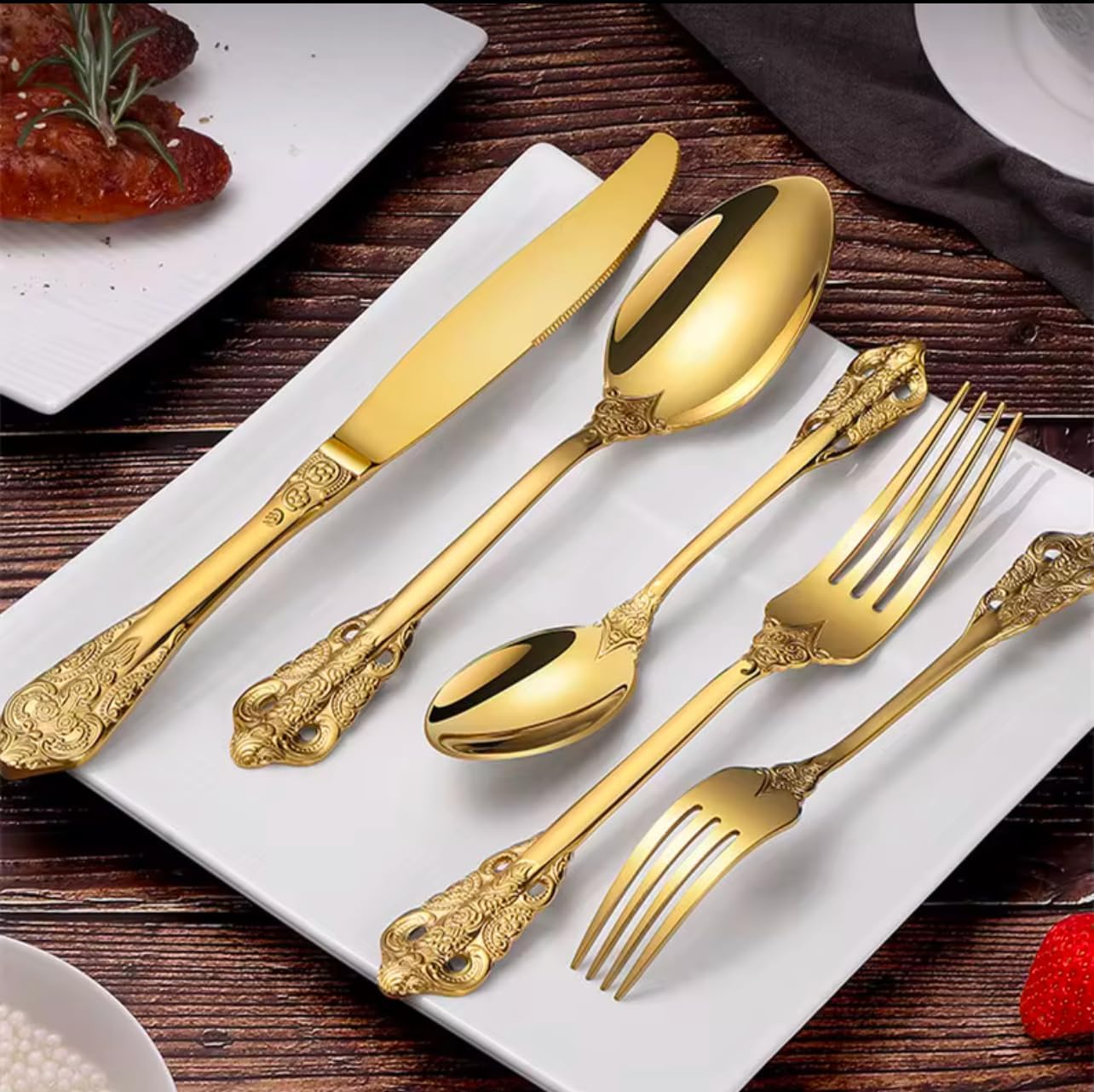 Royal 30-Piece Flatware Set, 304 Stainless Steel Silverware with Gold Accents, Service for 6, Mirror Polished, Dishwasher Safe