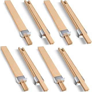 Maitys 8 Pcs Wood Drawer Slides Bottom Mount Classic 16 Inches Center Guide Track with Metal Slide Glides Traditional Wooden Drawer Rails for Dresser Replacement