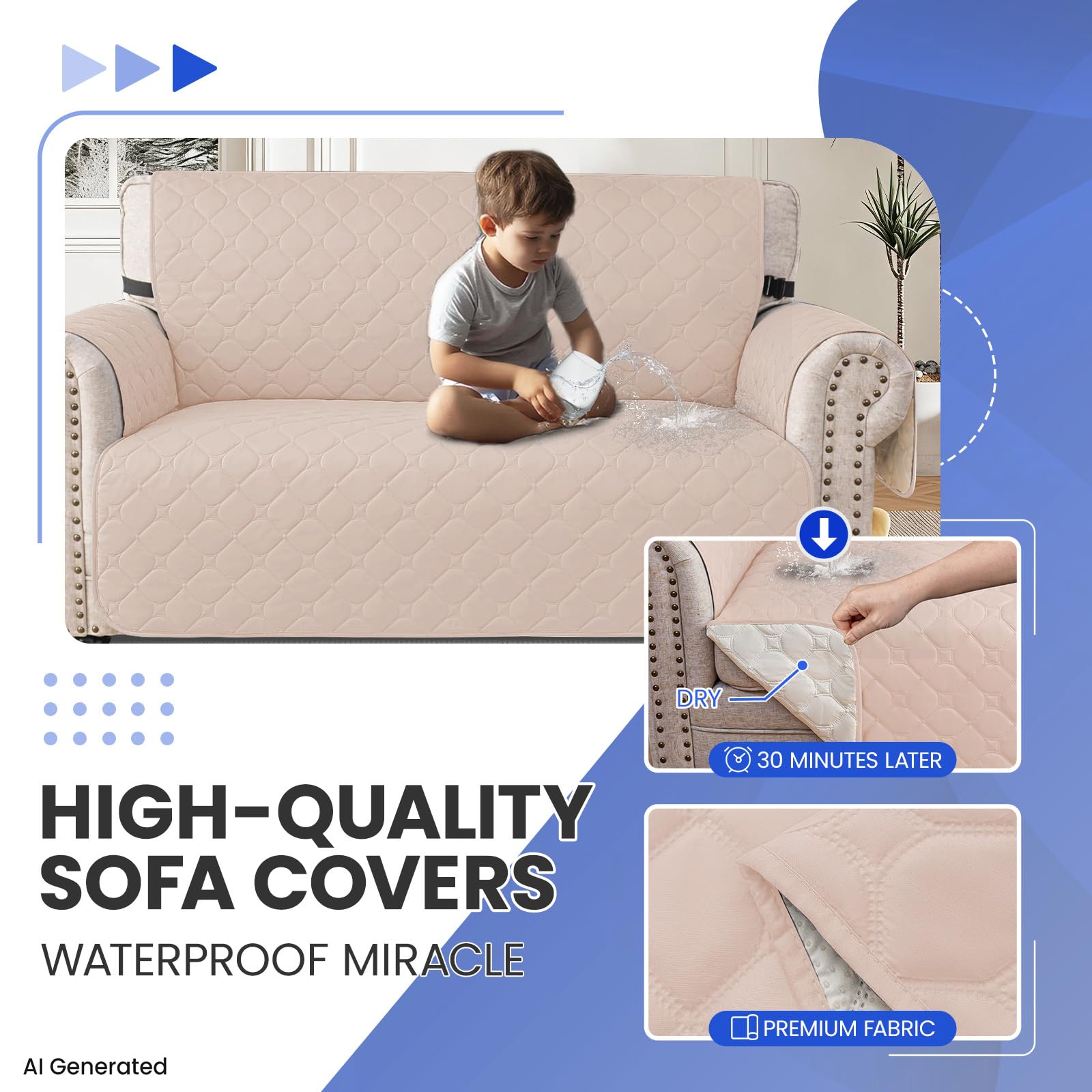 Ystyle Impermeable Housse Canapé 3 Places, Housse De Canapé avec Accoudoirs, Universelle Protege Canape, Répulsif Liquide, Antidérapante Épaissi, Protection Griffures, Beige