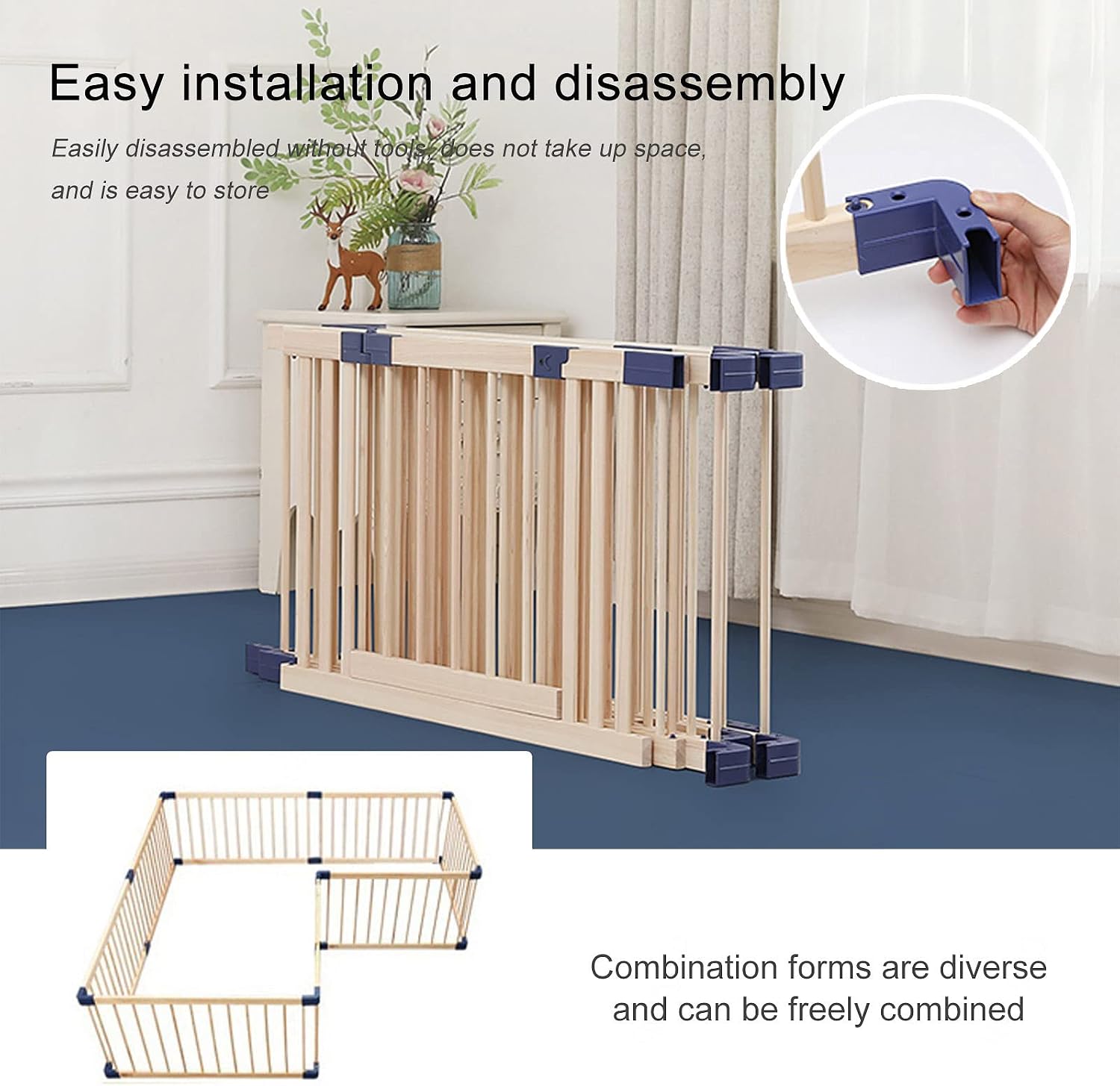 Jolan Baby Playpen Wooden,Indoor Outdoor Baby Fence,Crawling Playpen,Toddler Kids Large Safety Activity Center Playard,Baby Playpen Easy to Assemble and Disassemble,Space Saving,80×80cm