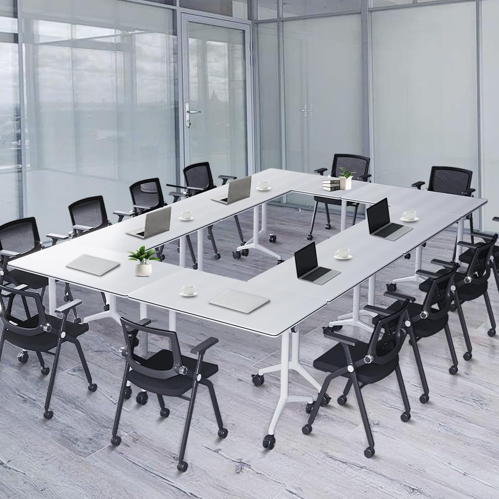 Tavolo da conferenza moderno con ruote silenziose – Grande scrivania da ufficio per riunioni domestiche e aziendali, postazione di lavoro modulare versatile per una maggiore collaborazione e