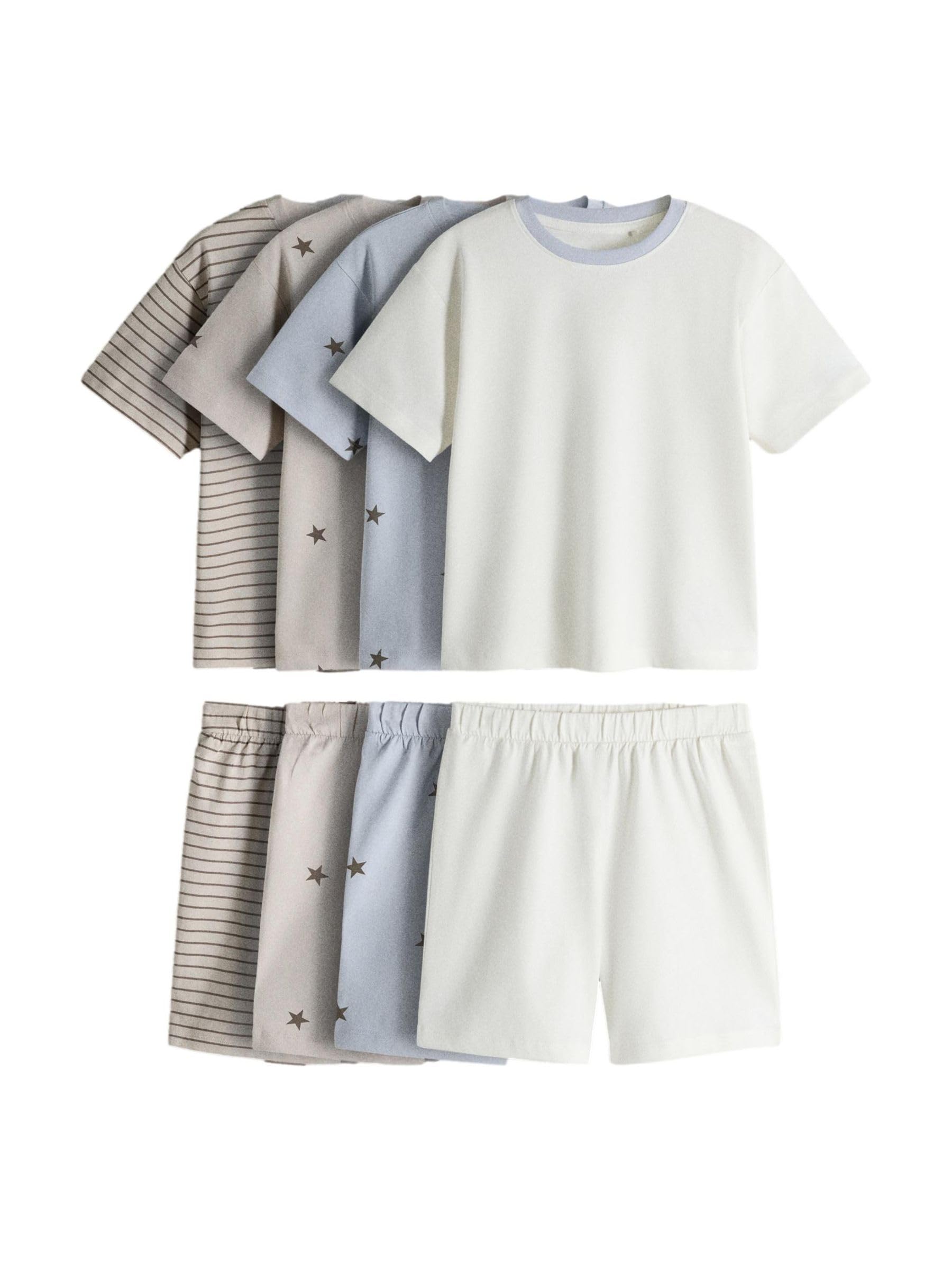 THE SET Ragazzo Confezione da 4 Pigiami composta da t-Shirt | Bambino, oversize a maniche corte e shorts, Standard, Mid Rise, Pull On, 100% cotone