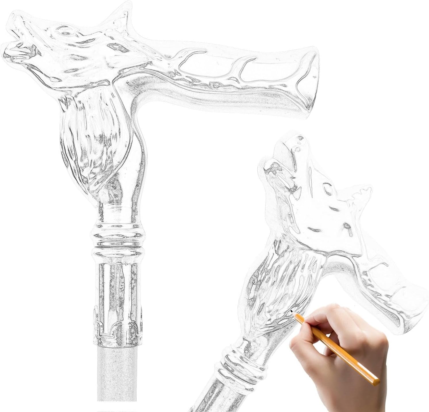 White Gold Deer Head Walking Cane, Luxury Men Womens Walking Stick, Heavy Duty 500 Lbs Capacity Ergonomic Handle 92cm