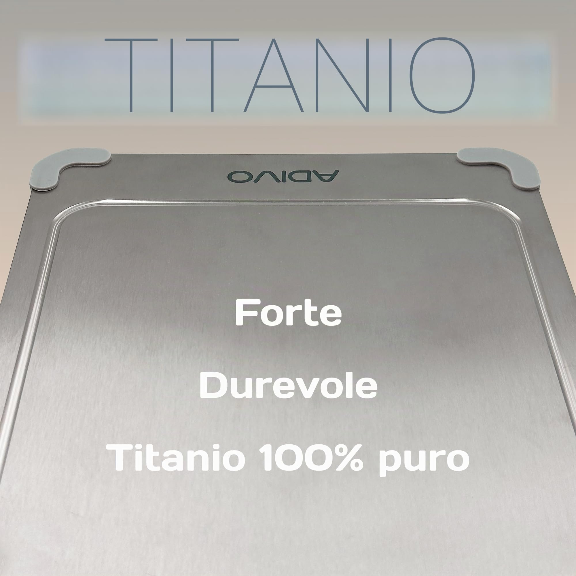adivo Tagliere 100% Titanio Puro Grande 39x28x0,15 cm Antibatterico Antiruggine Facile da Pulire
