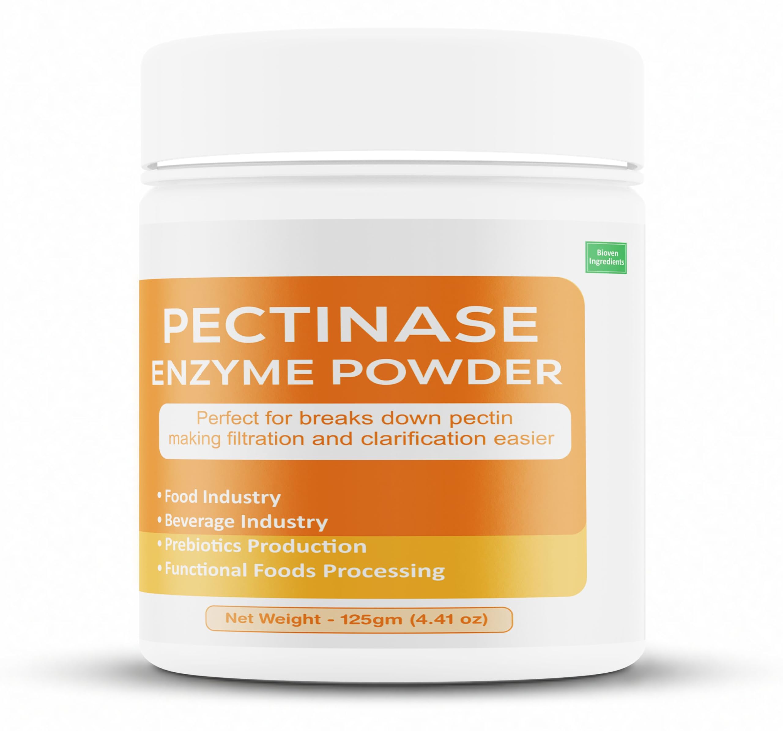 Bioven Ingredients Pectinase Enzyme Powder for Fruit Processing, Juice Clarification & Yield Improvement, Premium Pectin-Breaking Enzyme for Pulp Reduction & Extraction Support, 125gm