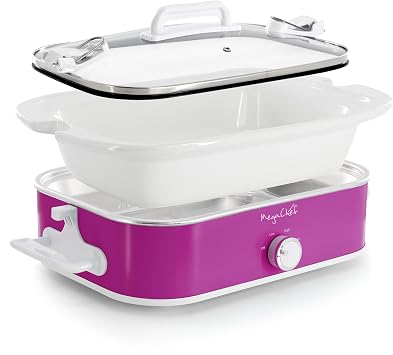 MegaChef 3.5 Quart Rectangle Casserole Slow Cooker with 3 Temperature Settings, Carry Handles and Locking Tempered Glass Lid (Purple)