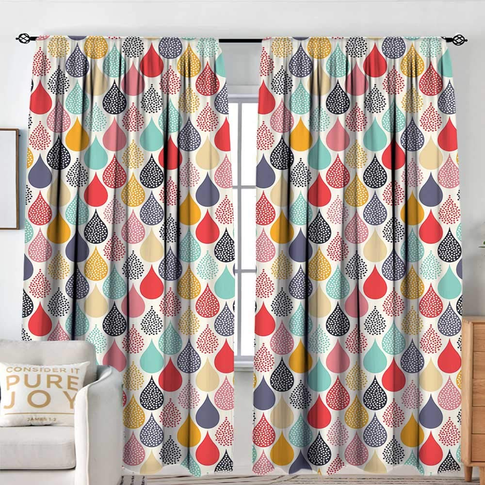 NUOMANAN Insulated Sunshade Curtain Geometric,Raindrops Doodle Style Cute Creative Leaf Shaped Colorful Girls Kids Baby Theme,Multicolor,Darkening and Thermal Insulating Draperies 60"x84"