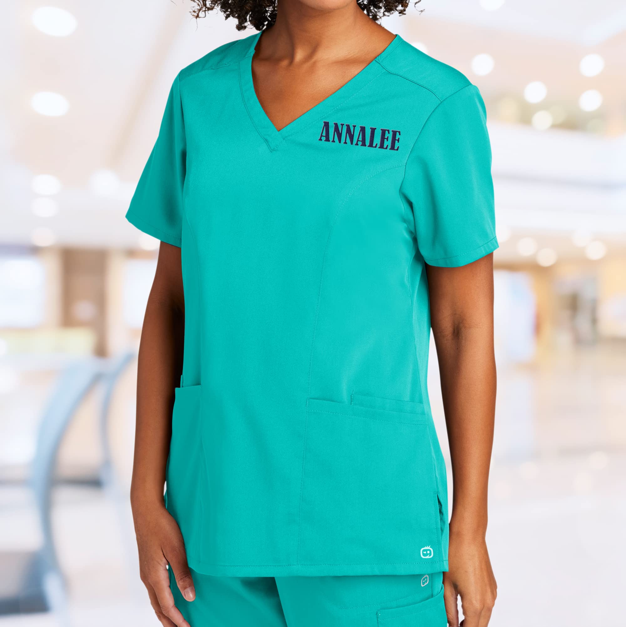 Custom Emroidered Scrub Top Add Your Embroidery Text Women's Premiere Flex V-Neck Top Teal Blue