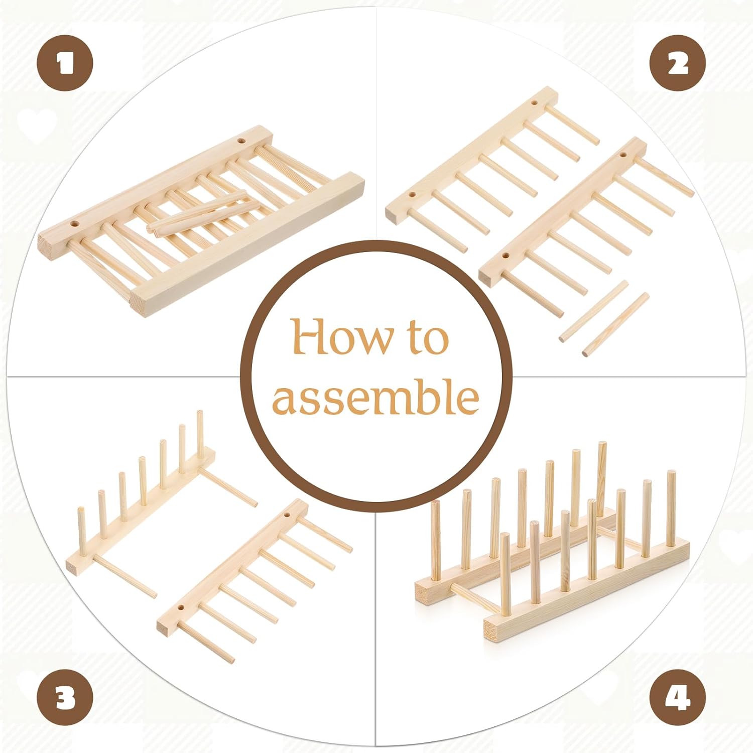 SHENLIU 8 Pcs Bamboo Wooden Plate Rack, 6 Slots Plate Organizer Dish Drying Rack Stand Drainer for for Kitchen Pot Lid Bowl Cup Book Cutting Boards