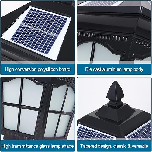 Miniatura 5 de DAHGEO Luces de poste para exteriores sensor de lámpara solar LED con base de alimentación 2 modos luces de columna para exteriores lámpara de