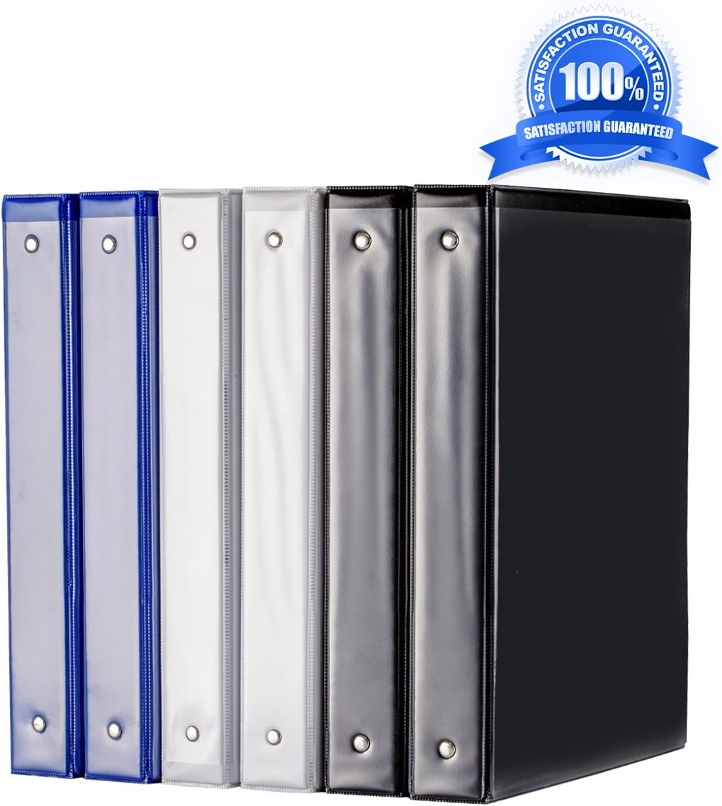 Binder, 1 inch Binders 3 Ring, Durable View Binder, Assorted Color Binders(White/Black/Blue), 6pcs/Pack