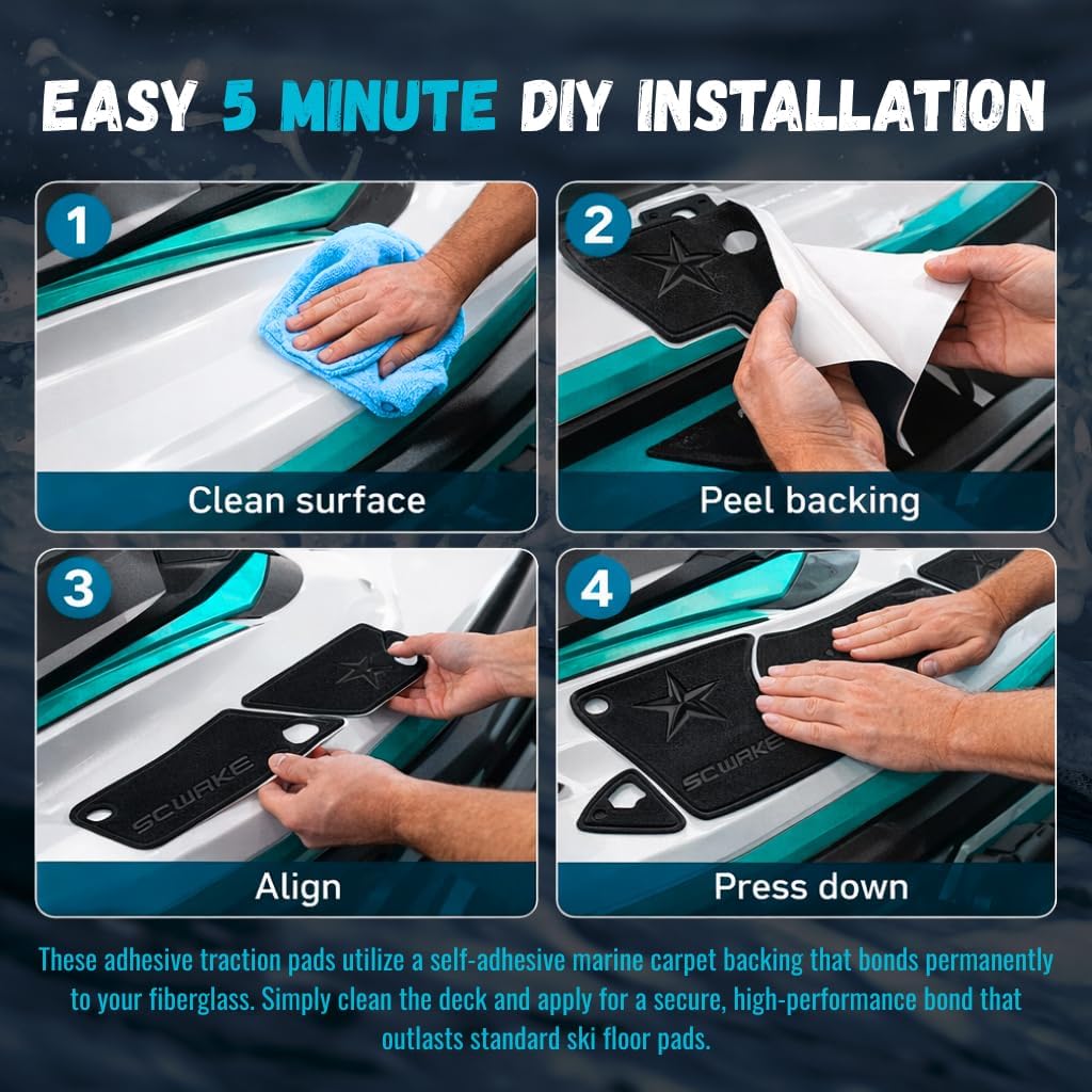 Premium Traction Mats Made for Sea-Doo RXP (Pre-06), 6mm Marine Grade EVA Foam PWC Decking, Diamond Cut Non-Slip Mat - Adhesive Comfort Series Fractal Design Mats - Black/Blue