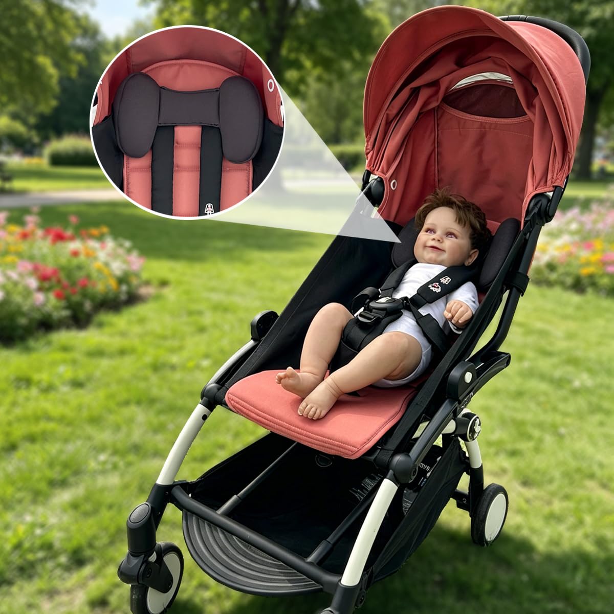 Ensemble de remplacement pour poussette compatible avec Babyzen YOYO/YOYO+/YOYO2/Stokke YOYO3,pack de 6 couleurs,coussin de siège épaissi et canopy extensible,tissu déperlant (Ginger Pink)