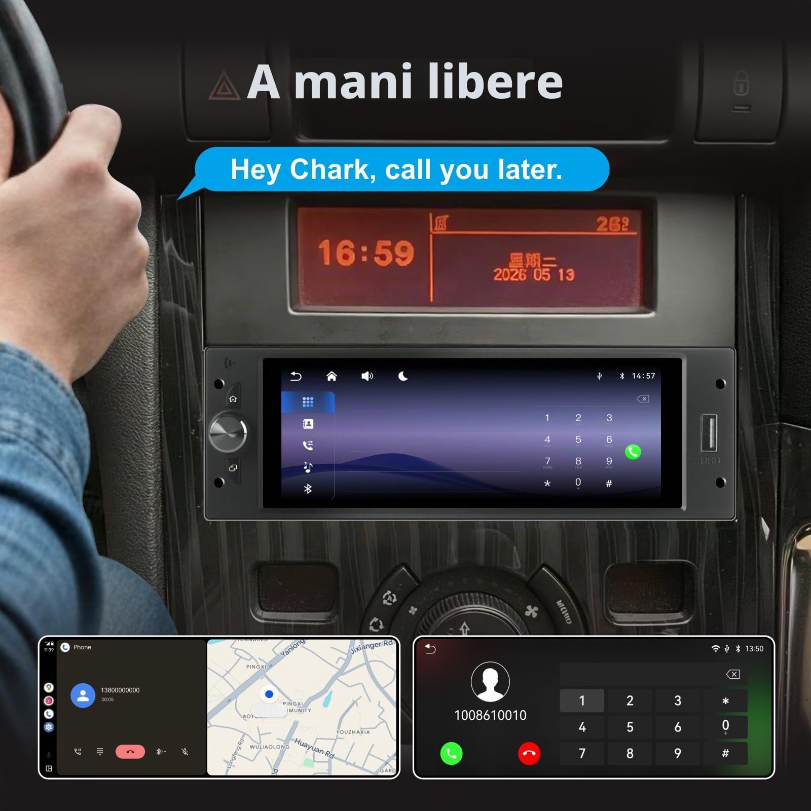 Singolo DIN Autoradio Linux per Peugeot 206 207 308 3008 Citroën C2 C3 C4 Picasso con CarPlay Wireless e Android Auto, avvio in 2 secondi, comandi fisici tramite manopola, installazione Plug Play