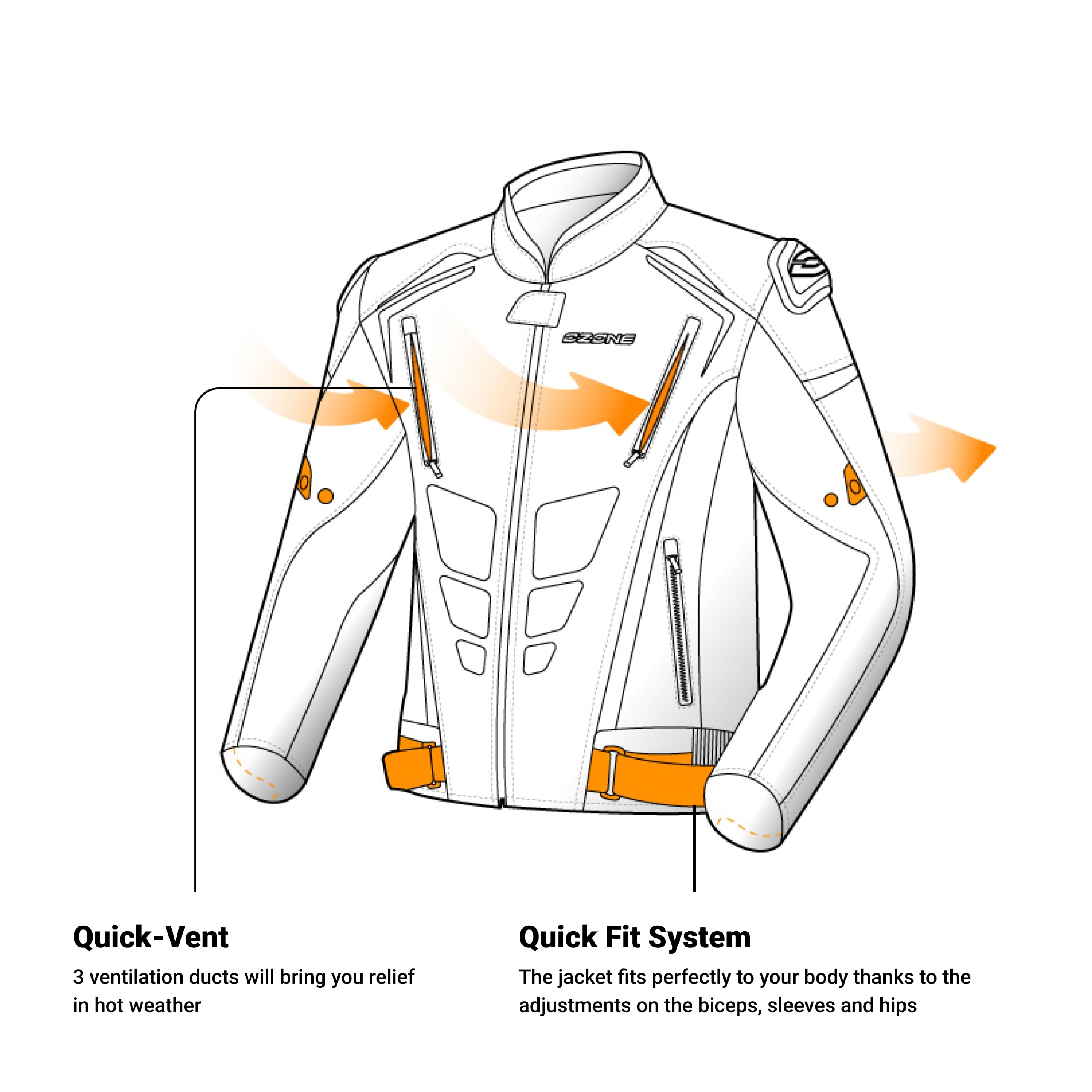 OZONE MOTO Pulse Veste de Moto Homme | Protections Coudes et Épaules | Membrane Imperméable et Doublure Thermique Amovible | Curseurs d'épaule | 3 Canaux de Ventilation | Tailles jusqu'à 7XL